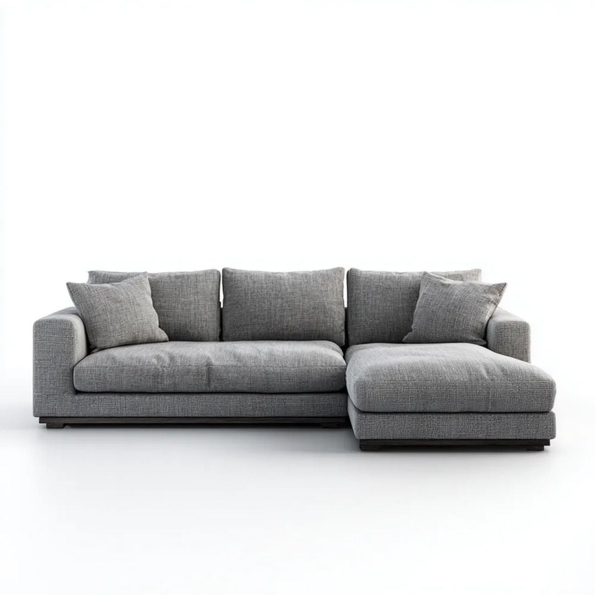 Prawostronna sofa narożna w kształcie L z tapicerką poliestrową, szara, 280 × 160 × 85 cm