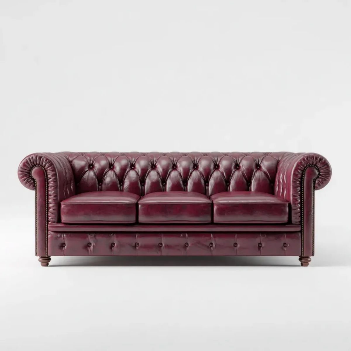 Trzyosobowa sofa Chesterfield z tapicerką z PU, bordowa, 225 x 90 x 75 cm