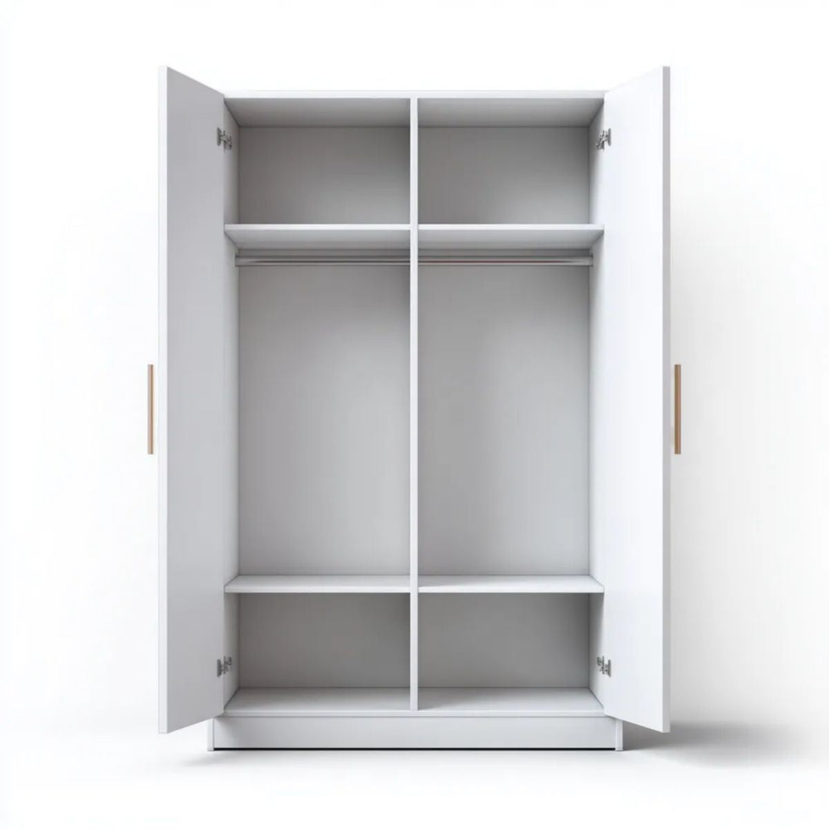 Biała dwudrzwiowa szafa z płyty wiórowej laminowanej 120 × 52 × 200 cm z drążkami i półkami
