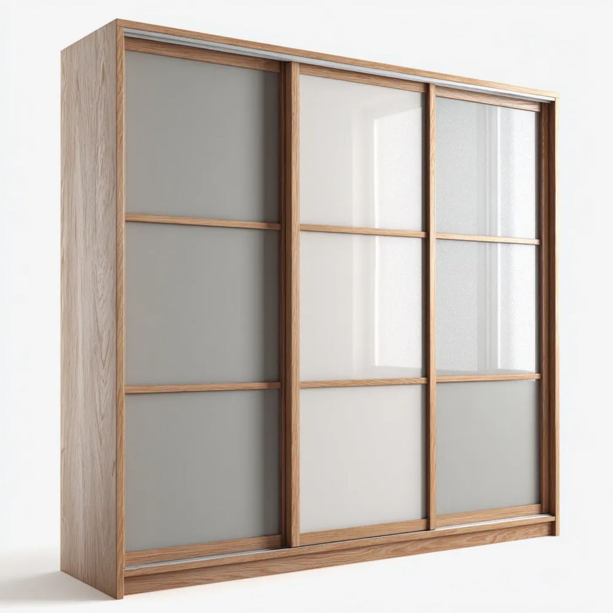 Trzydrzwiowa szafa przesuwna MDF dąb jasny ze szkłem matowym 180 x 60 x 200 cm