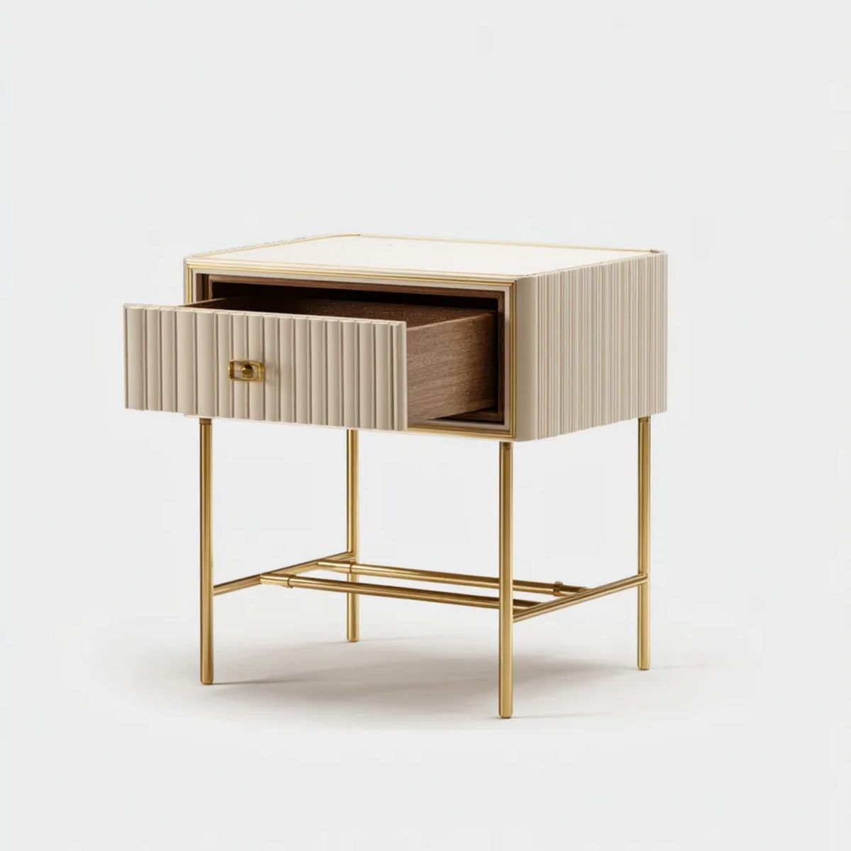 Kremowo-złota szafka nocna MDF i stal z szufladą 50 × 40 × 60 cm