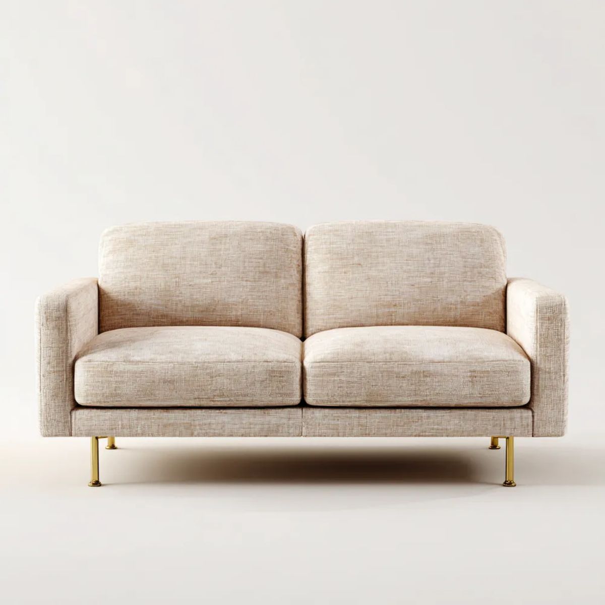 Sofa dwuosobowa beżowa z poliestrową tapicerką i złotymi metalowymi nogami 160 x 88 x 82 cm
