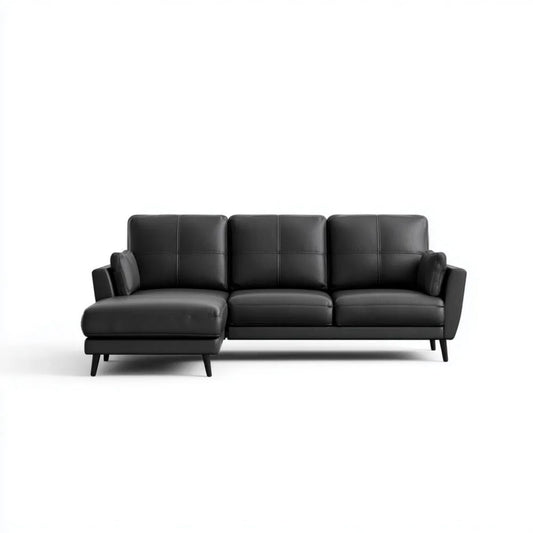 Czarna sofa narożna w kształcie L z lewym szezlongiem, skóra syntetyczna PU, 250 x 160 x 85 cm