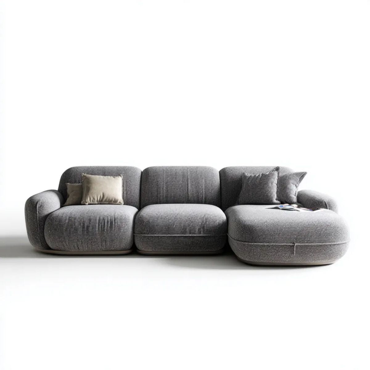 Modułowa sofa 3-osobowa z prawostronnym szezlongiem, szara, tapicerka poliestrowa, 310 × 170 × 75 cm
