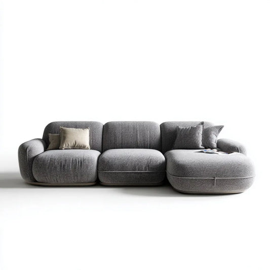 Modułowa sofa 3-osobowa z prawostronnym szezlongiem, szara, tapicerka poliestrowa, 310 × 170 × 75 cm