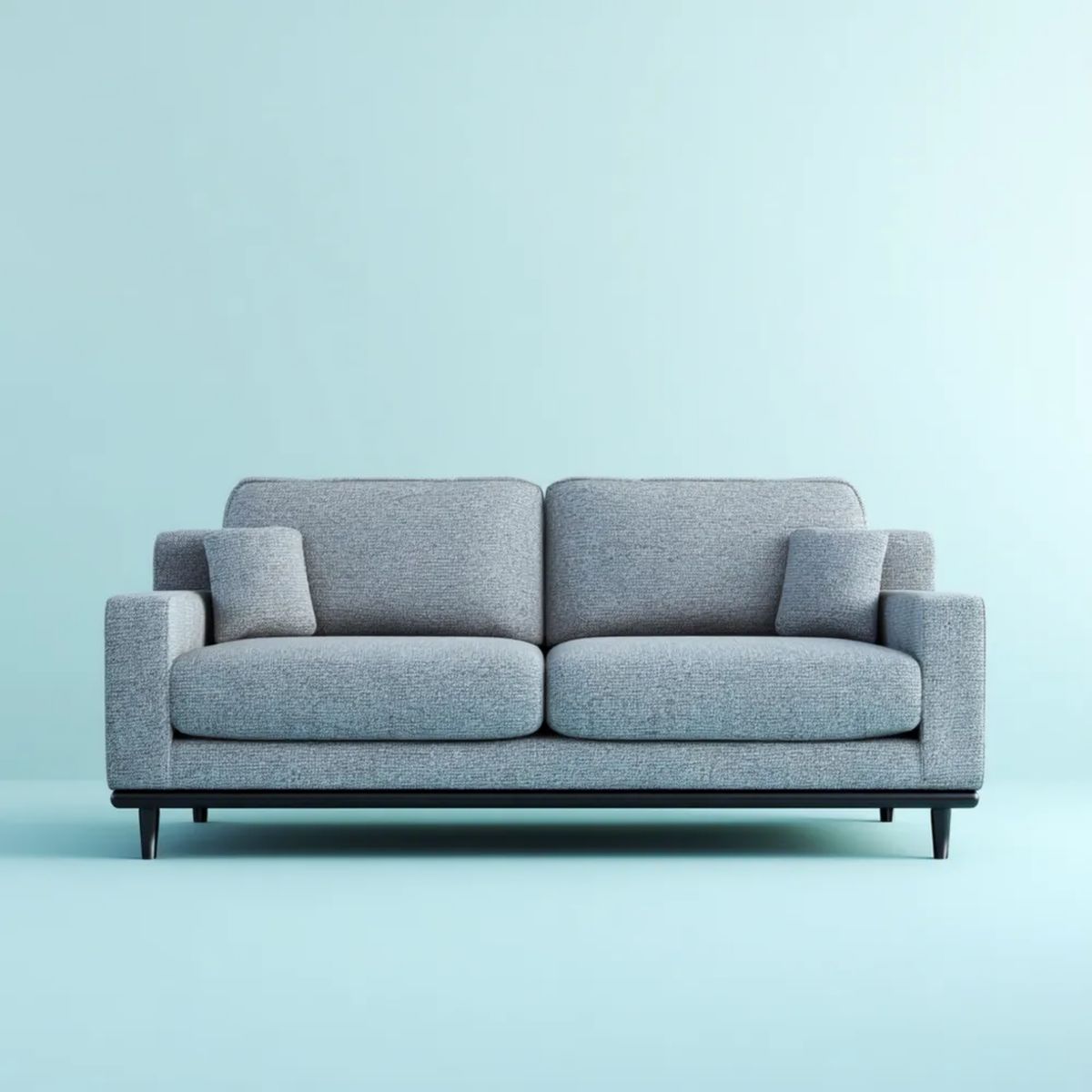 Sofa trzyosobowa szara z tapicerką poliestrową i czarnymi metalowymi nogami, 220 x 92 x 84 cm