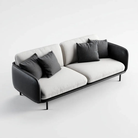 Sofa 2-osobowa biało-czarna z poliestru i skóry PU, 180 × 85 × 78 cm