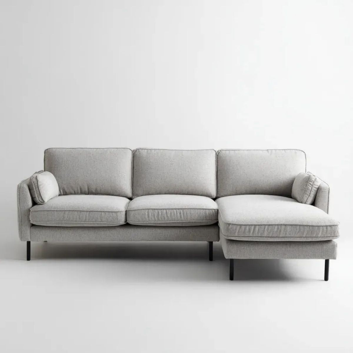 Prawostronna sofa narożna z szezlongiem w kształcie L, szara, z tkaniny, 280 × 165 × 85 cm