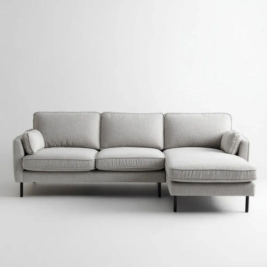 Prawostronna sofa narożna z szezlongiem w kształcie L, szara, z tkaniny, 280 × 165 × 85 cm