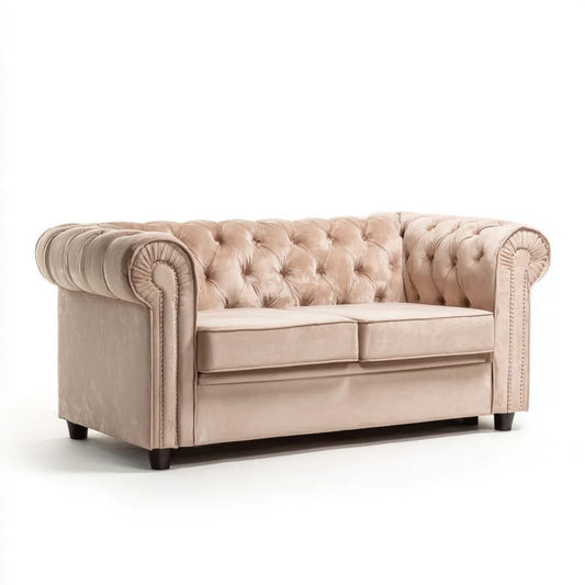 Dwuosobowa sofa Chesterfield z aksamitu beżowo-ciemnobrązowa 170 × 90 × 75 cm