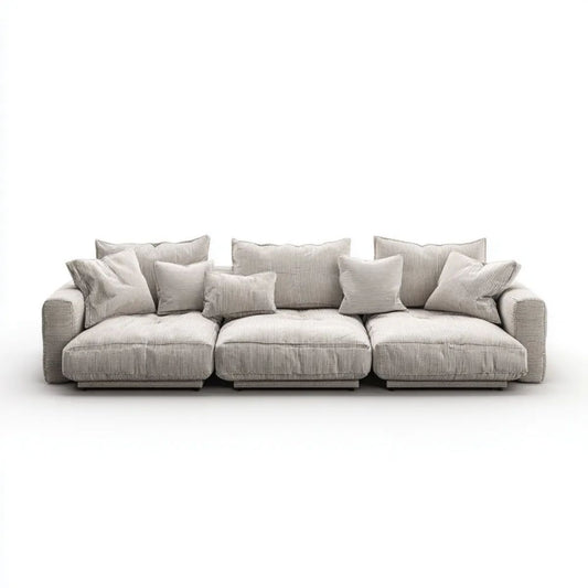 Sofa 3-osobowa z poliestru sztruksowego, jasnobeżowa, 300 × 110 × 82 cm