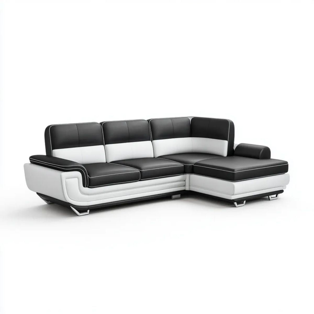 5-osobowa sofa narożna w kształcie L z tapicerką PU, czarno-biała, 280 × 170 × 90 cm
