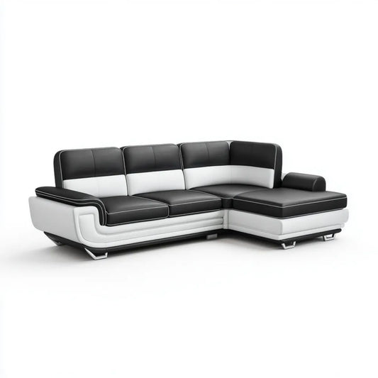 5-osobowa sofa narożna w kształcie L z tapicerką PU, czarno-biała, 280 × 170 × 90 cm