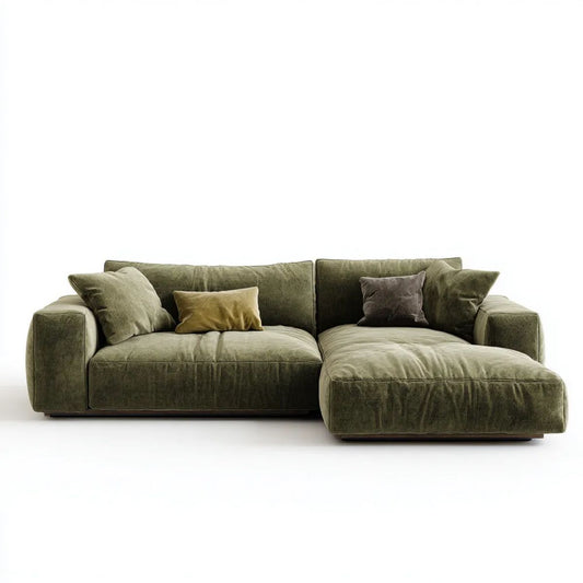 Oliwkowa sofa narożna z szezlongiem w kształcie L z aksamitu, 280 × 170 × 85 cm