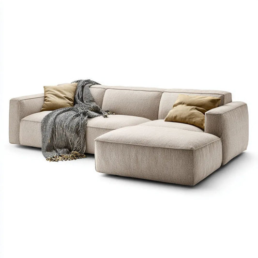 Beżowa sofa narożna z szezlongiem z poliestru 260 × 160 × 85 cm, prawostronna, w kształcie L