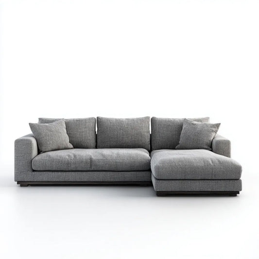 Prawostronna sofa narożna w kształcie L z tapicerką poliestrową, szara, 280 × 160 × 85 cm