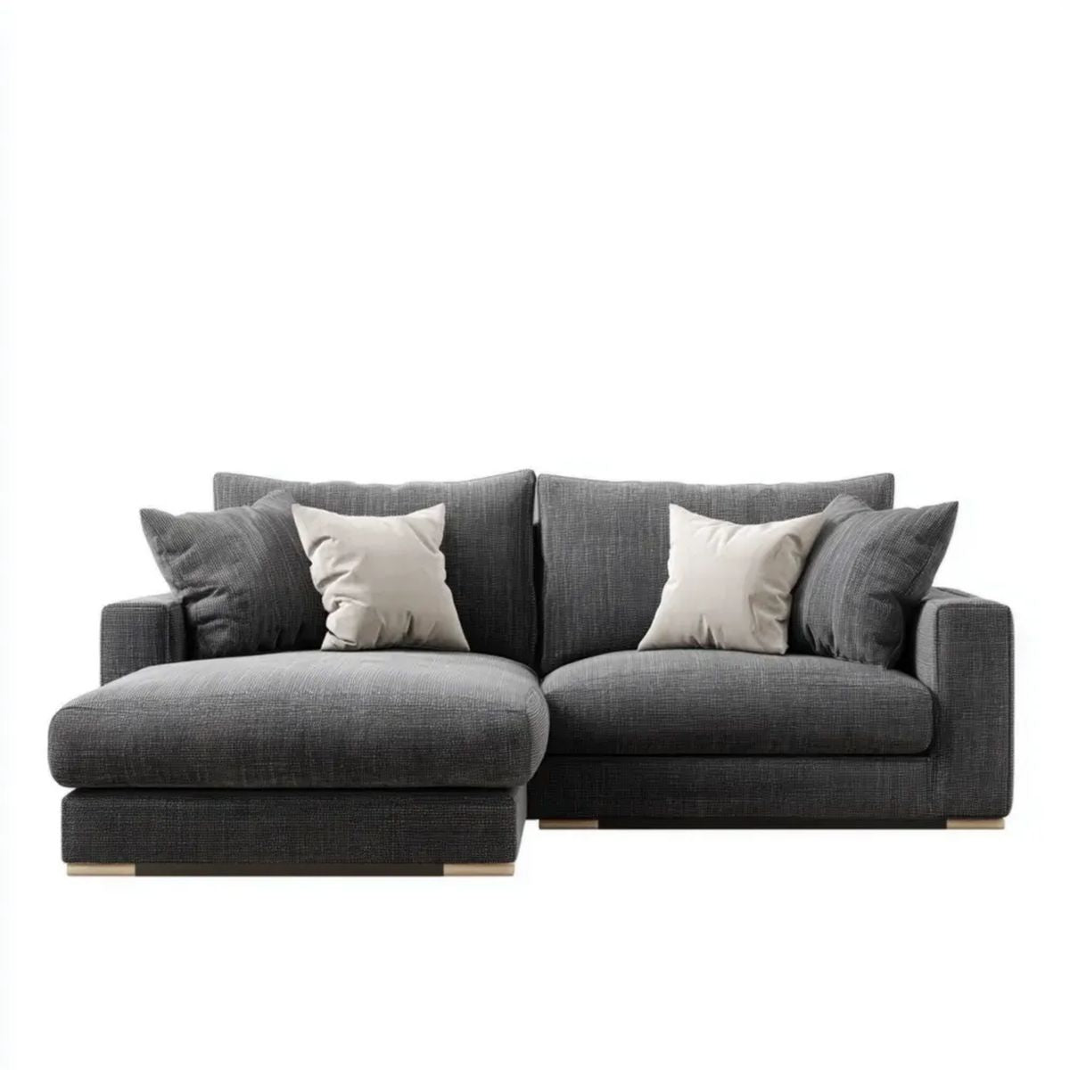 Sofa narożna z lewym szezlongiem, tapicerka poliestrowa, ciemnoszara, 250 × 160 × 85 cm