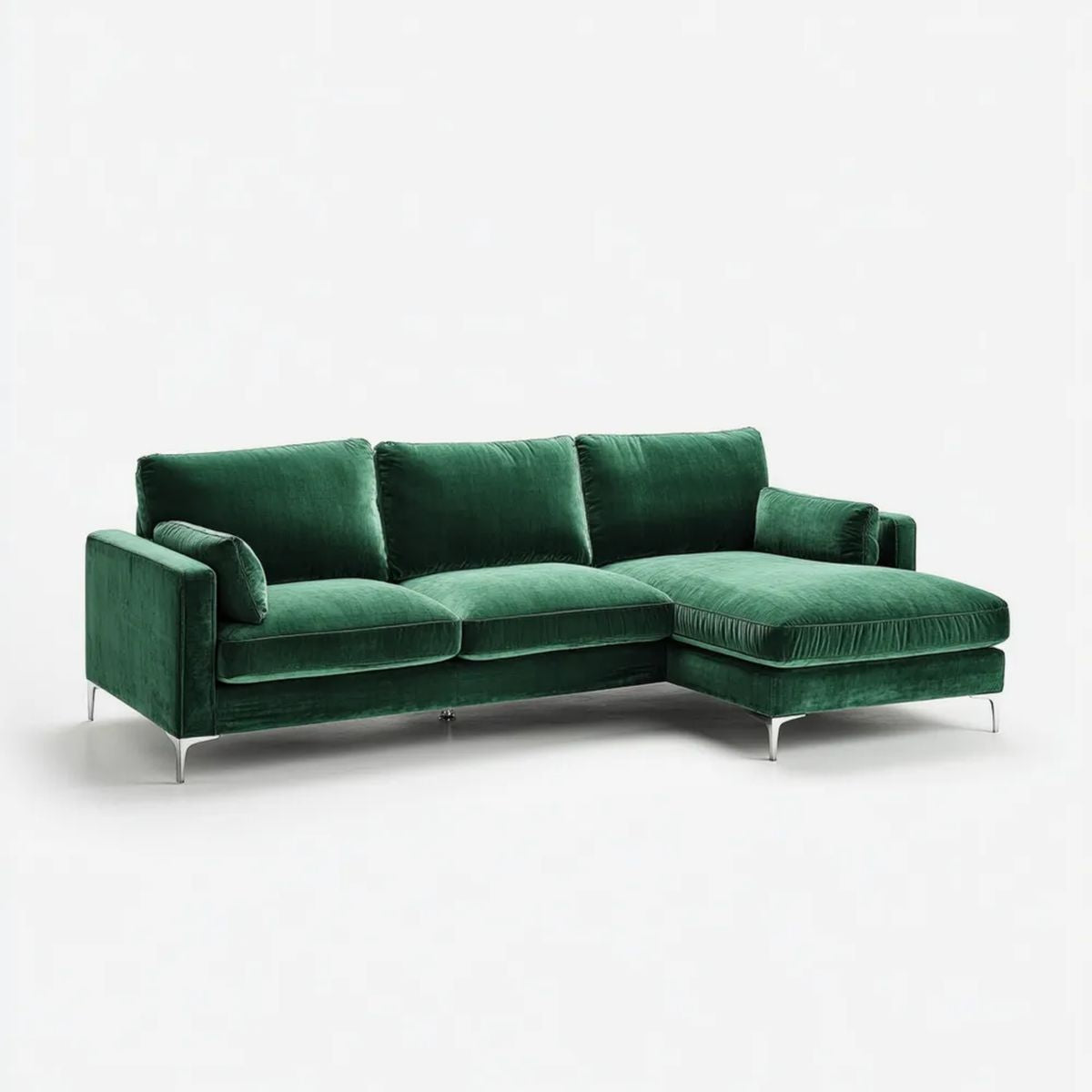 Zielona sofa narożna z prawym szezlongiem z aksamitu 260 x 160 x 85 cm