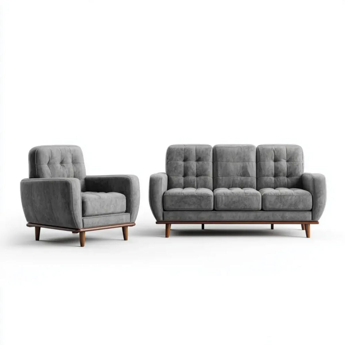 Zestaw wypoczynkowy 3+1 szary z mikrofibry, sofa trzyosobowa 190 x 85 x 88 cm i fotel 85 x 85 x 88 cm