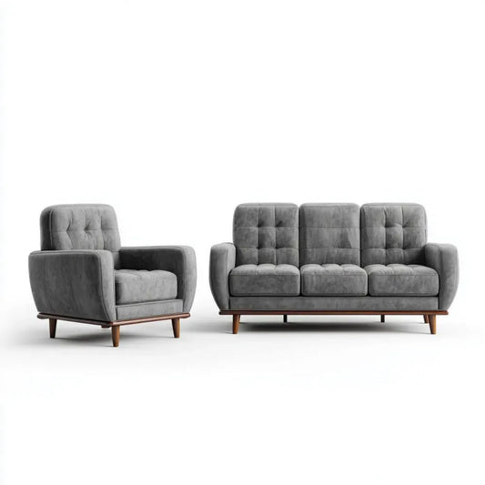Zestaw wypoczynkowy 3+1 szary z mikrofibry, sofa trzyosobowa 190 x 85 x 88 cm i fotel 85 x 85 x 88 cm