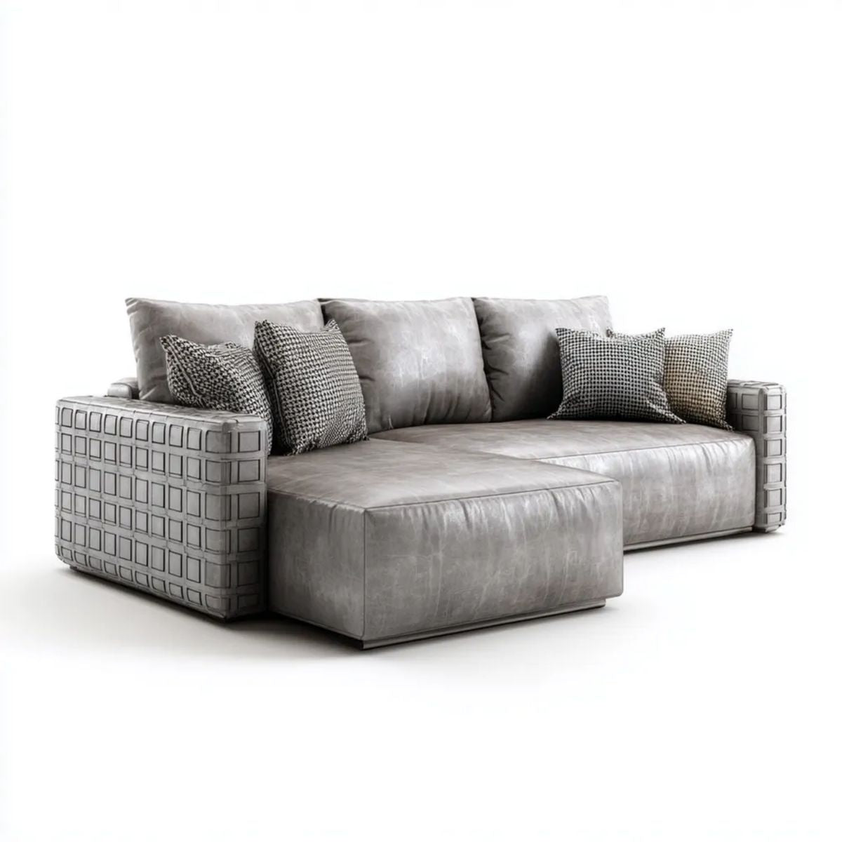 Szara sofa narożna z lewostronnym szezlongiem i tapicerką PU, 280 x 170 x 85 cm