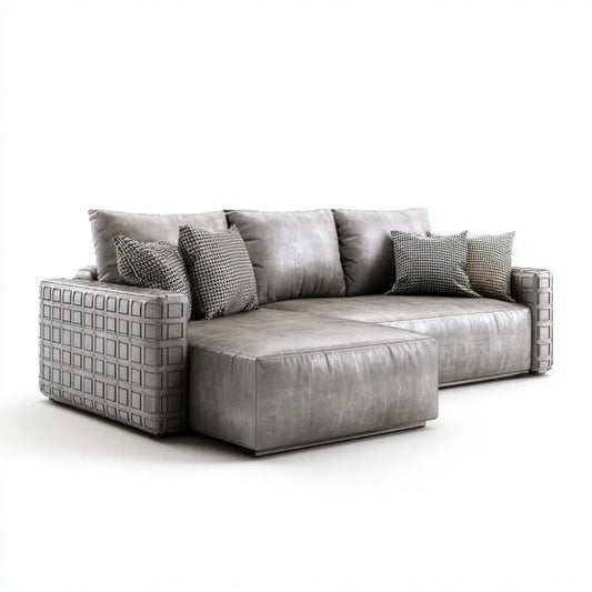Szara sofa narożna z lewostronnym szezlongiem i tapicerką PU, 280 x 170 x 85 cm