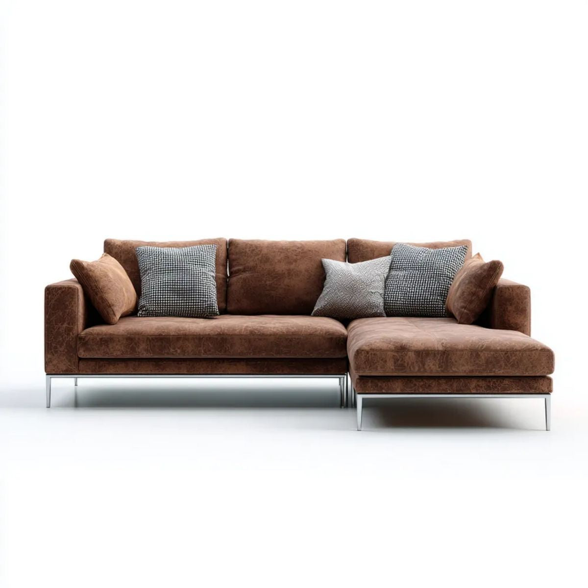 Prawostronna sofa narożna w kształcie L ze skóry syntetycznej, brązowa, 280 × 165 × 85 cm