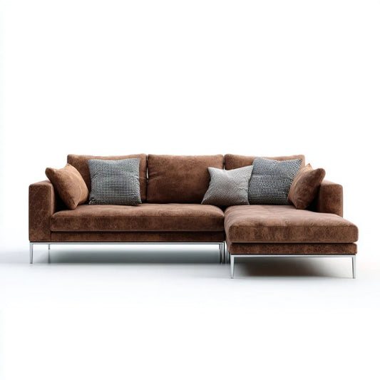 Prawostronna sofa narożna w kształcie L ze skóry syntetycznej, brązowa, 280 × 165 × 85 cm
