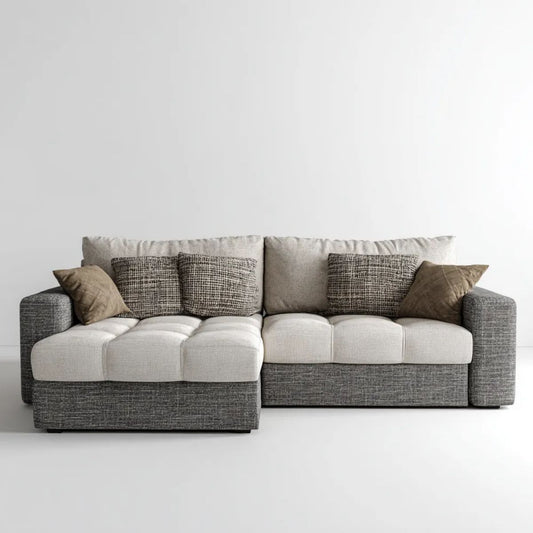 Sofa narożna z lewym szezlongiem, szaro-beżowo-brązowa, tapicerowana tkaniną, 260 × 160 × 88 cm