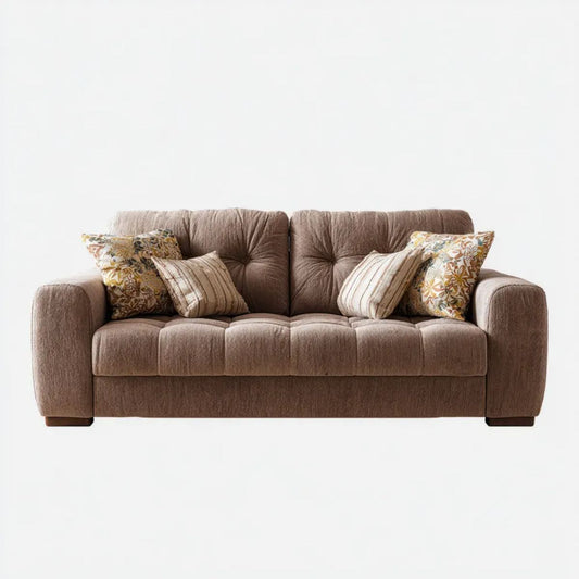 Trzyosobowa sofa brązowa z tapicerką tekstylną 220 x 95 x 90 cm