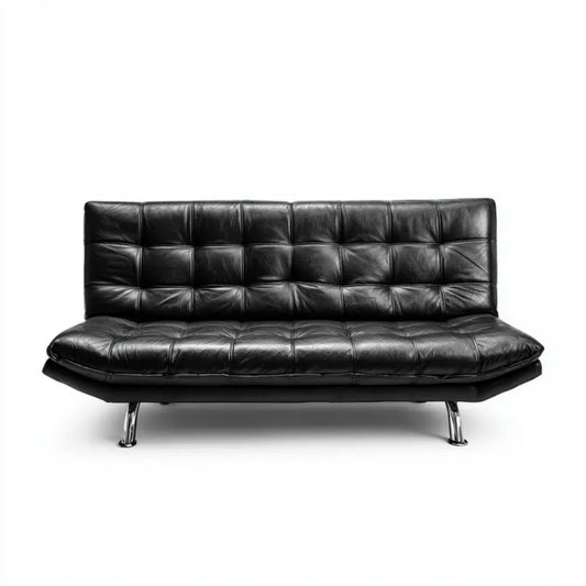 Czarna rozkładana sofa ze skórzaną tapicerką, 180 × 85 × 82 cm