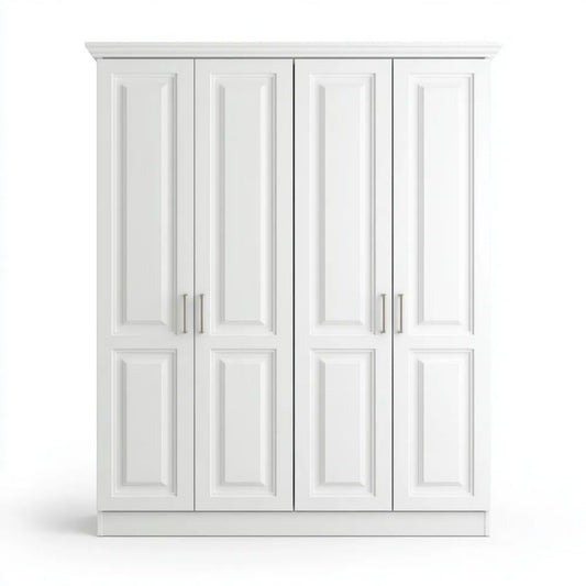 Biała szafa ubraniowa 4-drzwiowa z płyty MDF 200 × 60 × 220 cm