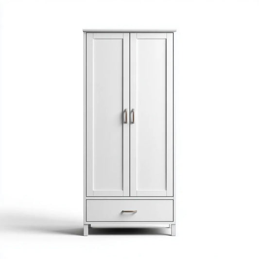 Biała szafa dwudrzwiowa z płyty MDF 80 x 40 x 180 cm z dolną szufladą