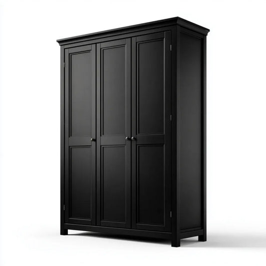 Czarna trzydrzwiowa szafa z lakierowanej płyty MDF 150 x 60 x 200 cm