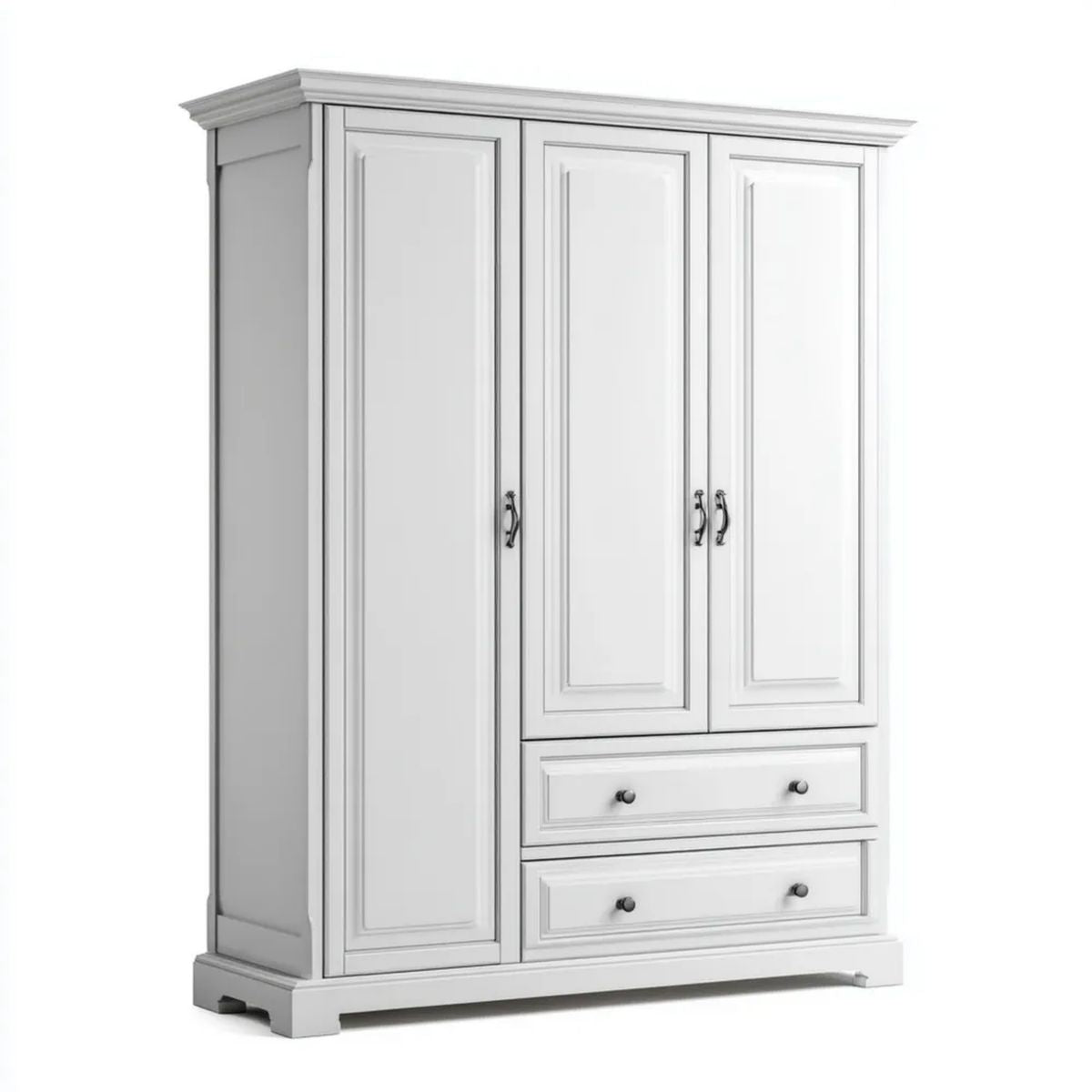Biała trzydrzwiowa szafa z płyty MDF 150 × 55 × 200 cm z 2 szufladami