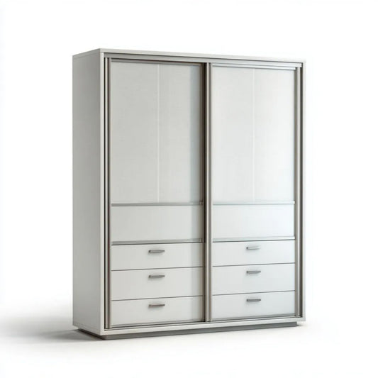 Biała szafa przesuwna z płyty wiórowej laminowanej 180 x 60 x 220 cm z 6 szufladami