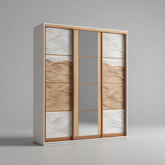 Szafa przesuwna 3-drzwiowa biała i dąb z płytą MDF, 180 × 60 × 220 cm