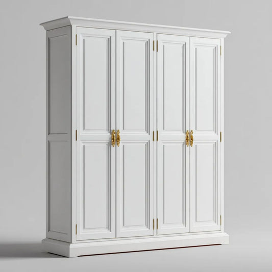 Biała czterodrzwiowa szafa garderobiana z płyty MDF 200 × 60 × 220 cm