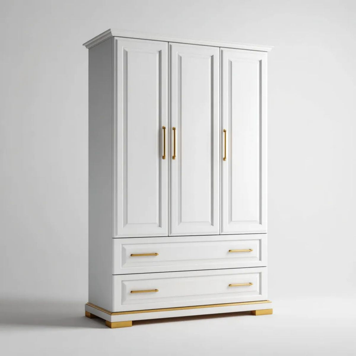 Biała szafa sypialniana z MDF 150 x 60 x 220 cm, 3-drzwiowa z 2 szufladami