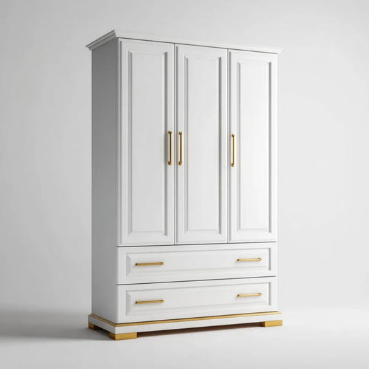 Biała szafa sypialniana z MDF 150 x 60 x 220 cm, 3-drzwiowa z 2 szufladami