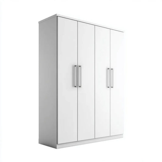 Biała czterodrzwiowa szafa z płyty wiórowej laminowanej 160 × 52 × 200 cm