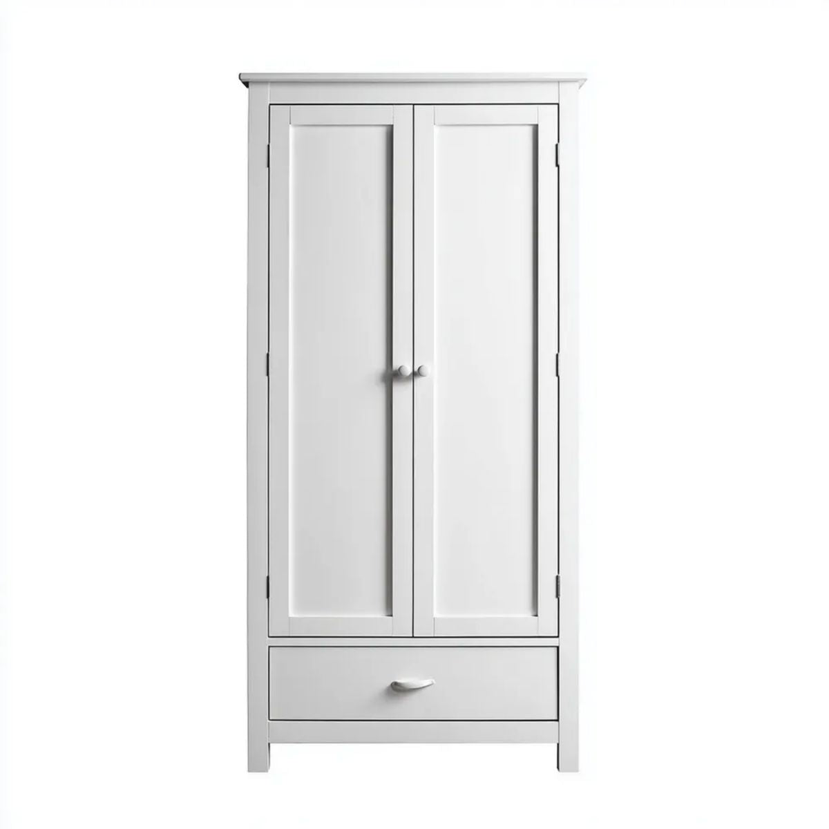 Biała drewniana szafa dwudrzwiowa z płyty MDF z szufladą, 80 x 40 x 180 cm