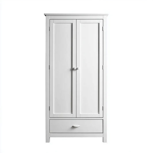 Biała drewniana szafa dwudrzwiowa z płyty MDF z szufladą, 80 x 40 x 180 cm