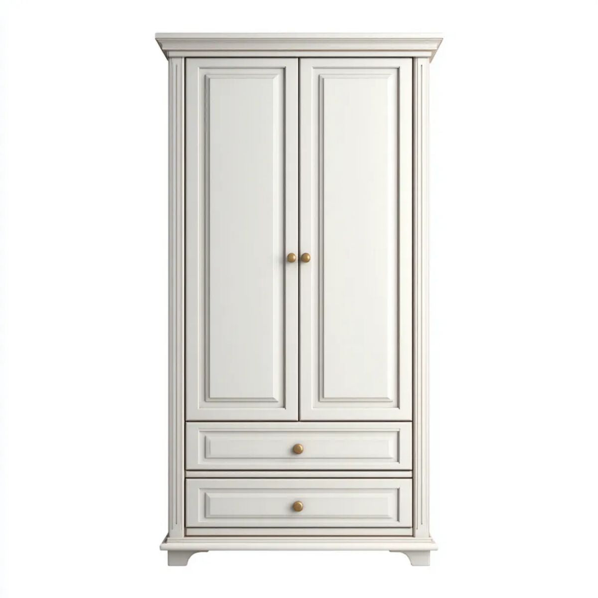 Dwudrzwiowa szafa garderobiana z płyty MDF kremowa ze złotymi uchwytami, 100 × 55 × 200 cm