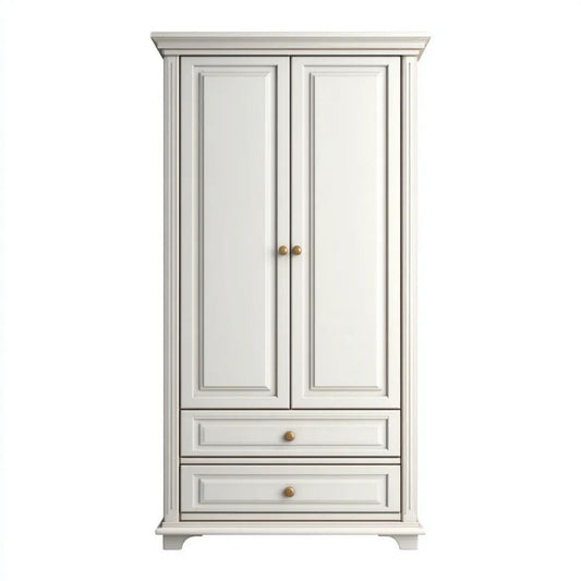 Dwudrzwiowa szafa garderobiana z płyty MDF kremowa ze złotymi uchwytami, 100 × 55 × 200 cm