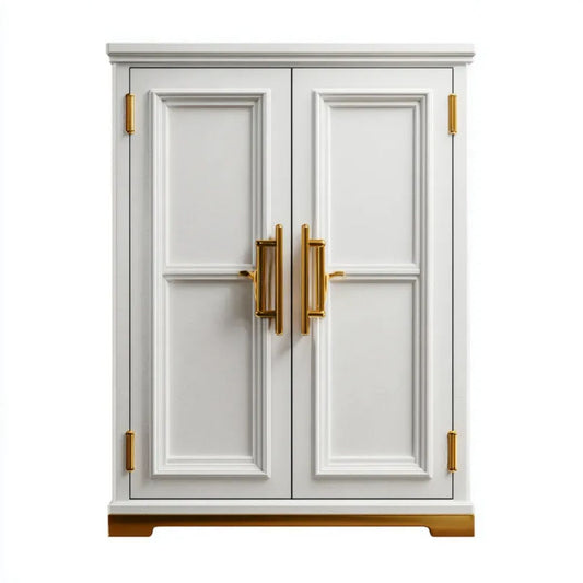 Dwudrzwiowa szafa z płyty MDF biała 100 x 55 x 200 cm ze złotymi uchwytami