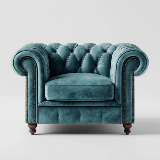 Fotel chesterfield z aksamitu poliestrowego, turkusowy, 110 x 95 x 75 cm